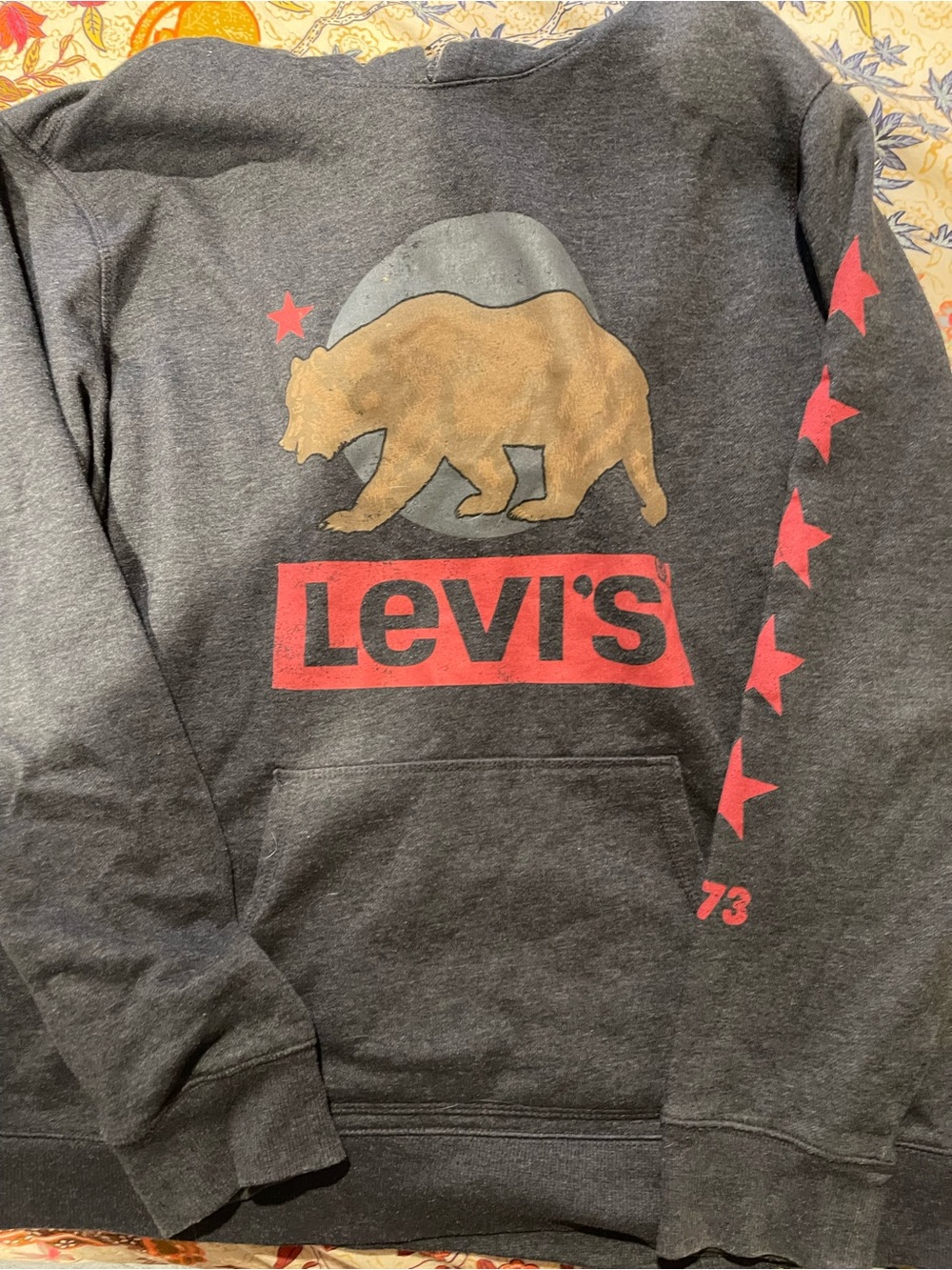 Levi's Charcoal Hoodie with Brown Bear and Red Logo